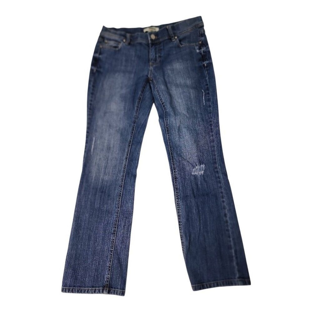 White House Black Market Noir Jeans Women 4 Blue Distressed Straight Leg Classic